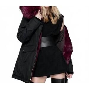 NEW NICOLE BENISTI madison leather trim coat jacket in rouge